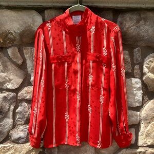 Vintage Red Silk Blouse Francesca of Damon for Starington Star Print Size 6